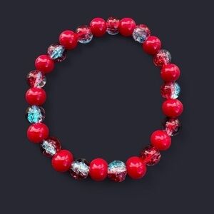 Red Blue Crackle Glass Bead Bracelet